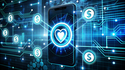 Fototapeta premium High-Tech Digital Marketing: Dollar Sign, Target Icon, and Dynamic Data Connections