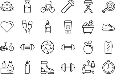Obraz premium Health and Fitness related concept editable stroke outline icons isolated on white background flat vector illustration