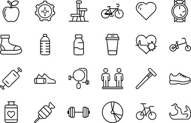 Obraz premium Health and Fitness related concept editable stroke outline icons isolated on white background flat vector illustration