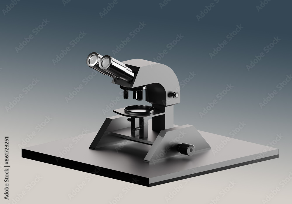 Poster microscope for scientific work. magnifying device for scientist. microscope for medical research. la