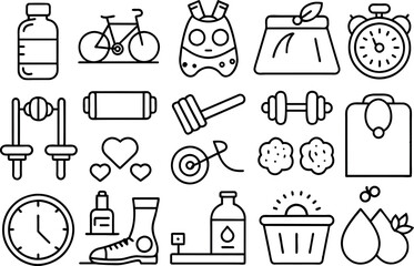 Health and Fitness related concept editable stroke outline icons isolated on white background flat vector illustration