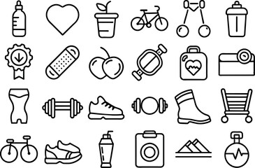 Fototapeta premium Health and Fitness related concept editable stroke outline icons isolated on white background flat vector illustration
