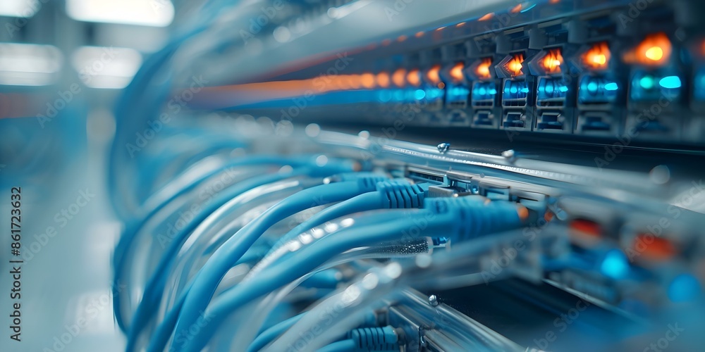 Poster transferring data through server a web banner featuring data cables. concept data transfer, data cab