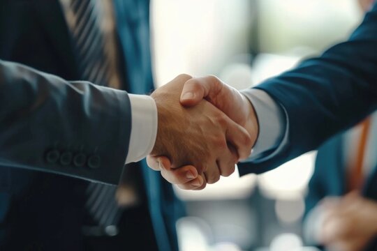 Two people shake hands in a symbolic gesture of agreement or partnership