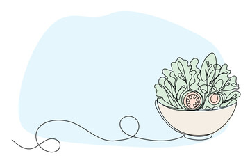 Doodle Salad Food Line Sketch Illustration. One Line Salad Vegetarian Diet Vitamin Organic Food Symbol. Abstract Minimalist Outline One Line Drawn Vegetable Salad Plate Curve Sketch Art Illustration.	