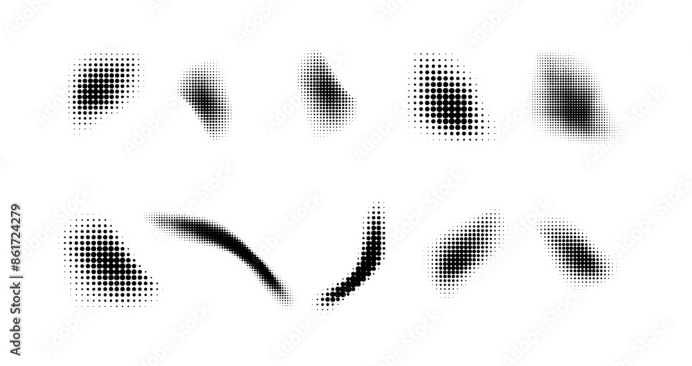 Wall mural dotted halftone waves. abstract shapes, wave effect dotted gradient. halftone graphic dots waves. wa