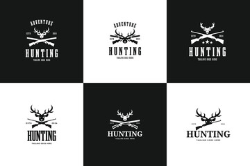 Set collection deer head and riffle logo design vector illustration template idea