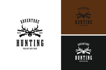 Deer head and riffle logo design vector illustration template idea