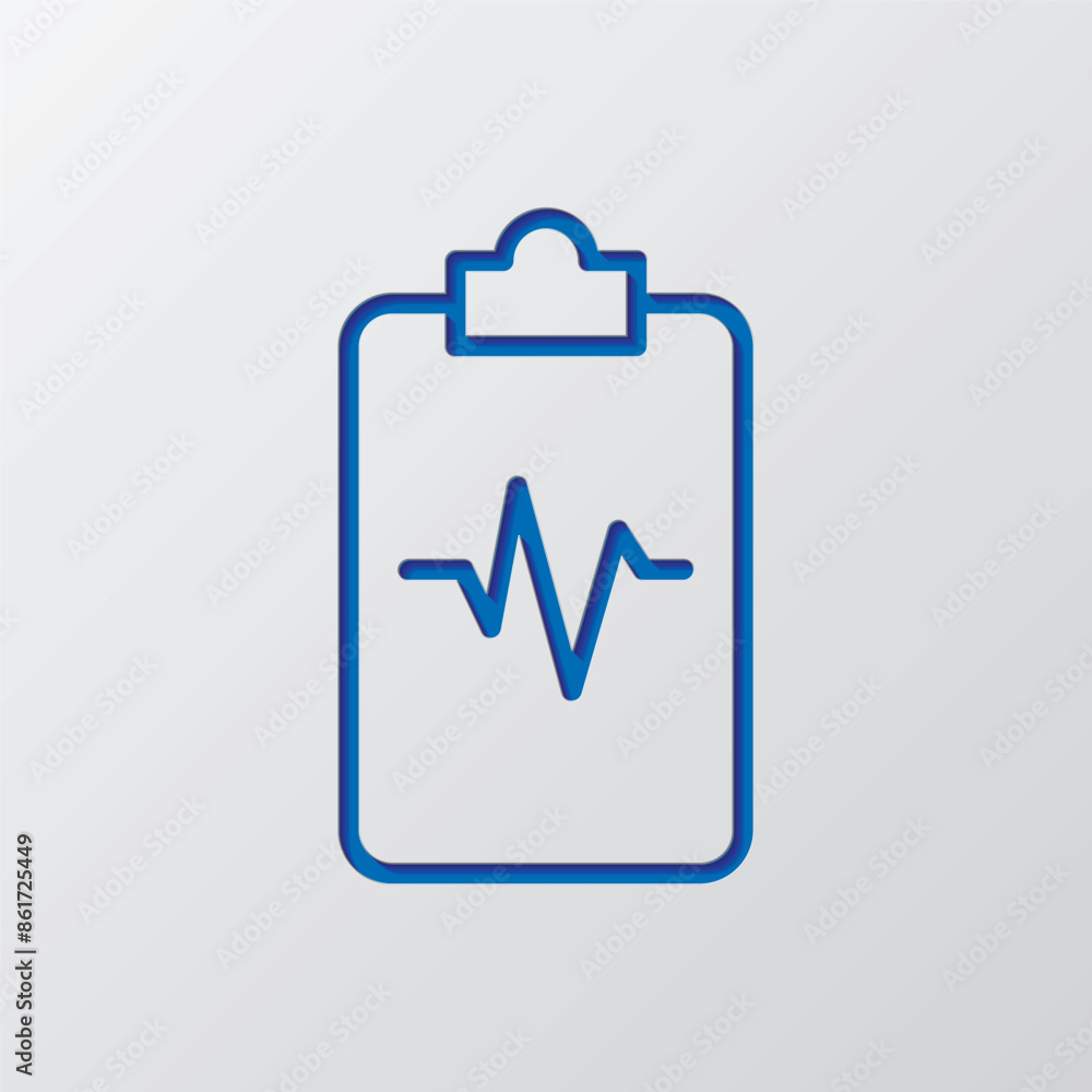 Poster clipboard with pulse line simple icon vector. flat design. paper cut design. cutted blue symbol with