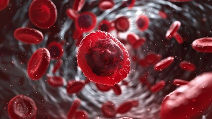 Cancerous Intrusion Dramatic 3D Illustration of Malignant Cell Among Red Blood Cells in Circulatory System