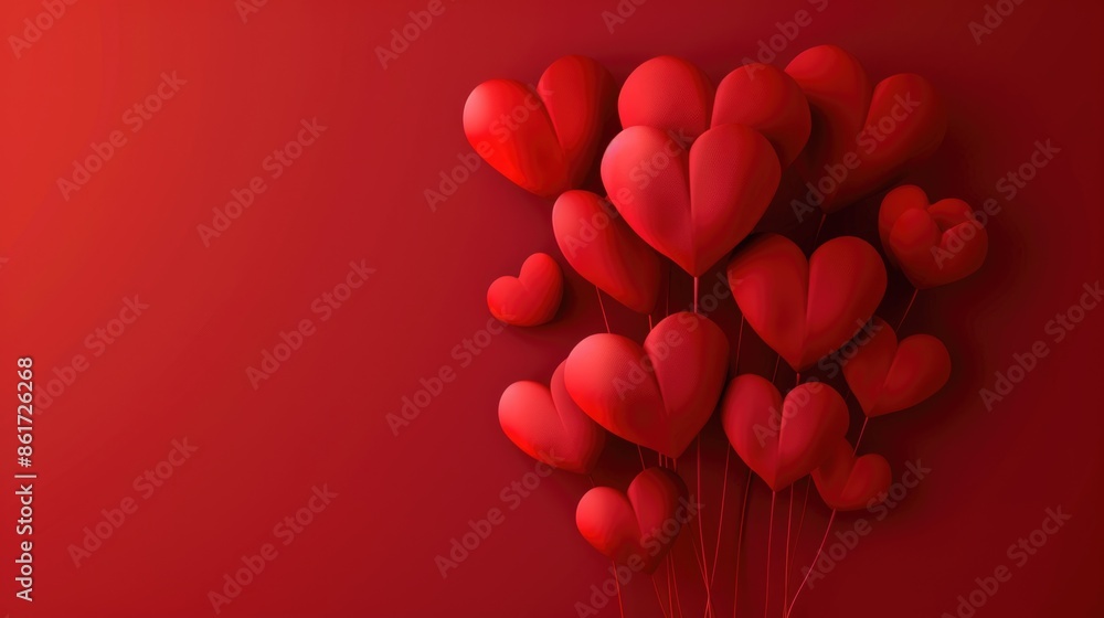 Poster a red background with a bunch of red hearts. the hearts are arranged in a way that they look like th