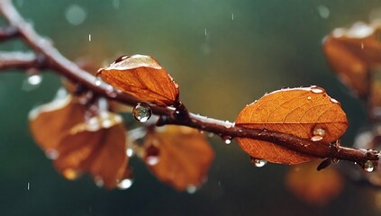 Water drops on branch autumn weather cold rain nature macro photography cloud