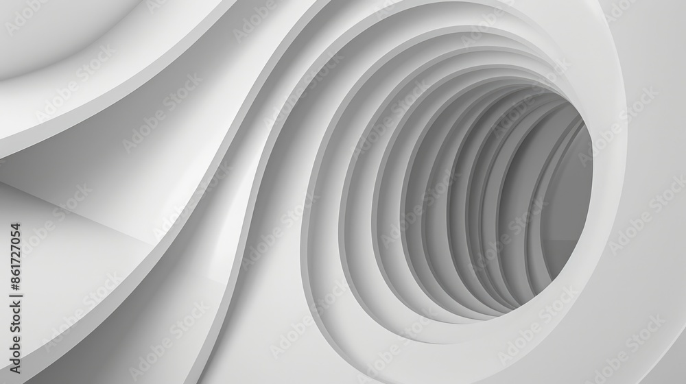 Poster a white and gray spiral with a hole in the middle. the spiral is made up of many different shapes an