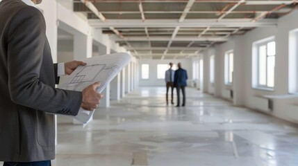 Collaborative Blueprint Session Diverse Professionals Engage with Construction Manager in Modern Office Space