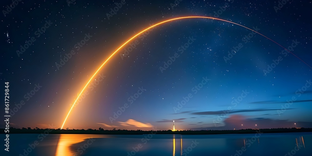 Aufkleber optimized trajectory of rocket launch using advanced technology in the night sky. concept rocket lau