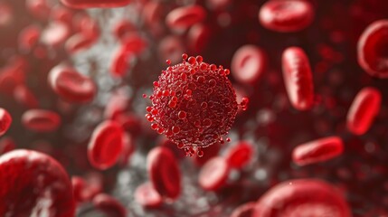 Fototapeta premium Proliferating Cancer Cell A Menace Among Red Blood Cells in a Microscopic World