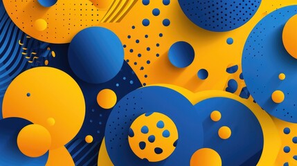 Naklejka premium A colorful background with blue and yellow circles. The circles are of different sizes and are scattered all over the background. The background has a playful and fun vibe