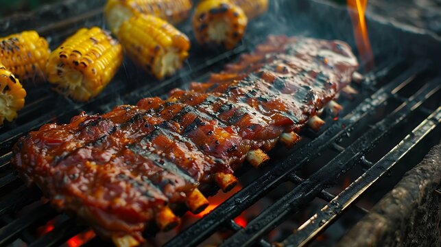 Grilling ribs on picknic view