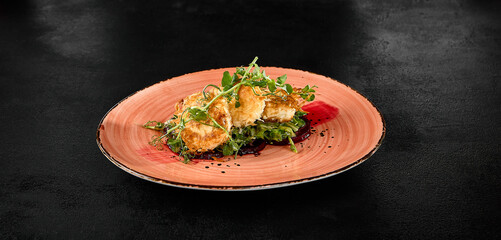 Tempura Fried Cheese with Beetroot on Artistic Plate