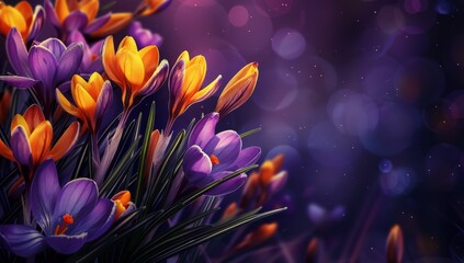 Fototapeta premium A whimsical and artistic animated creation features purple and orange flowers on an abstract background