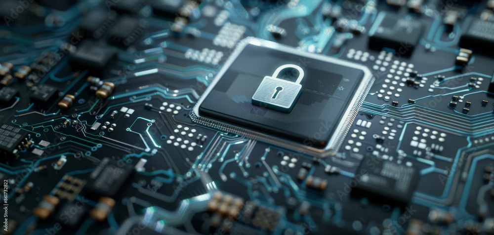 Poster Black circuit board background with 3D 