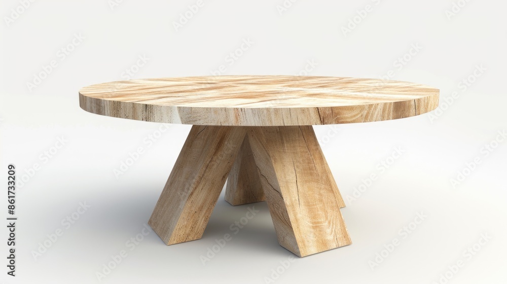 Aufkleber a wooden table with a brown top and a brown base. the table is round and has a triangular shape