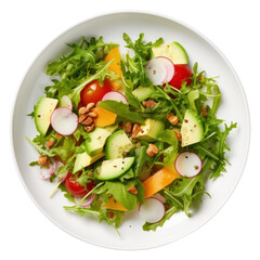 PNG Fresh salad in white plate vegetable arugula plant.