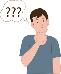 Confused men in doubts and thoughts