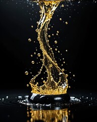 splash in a black and golden liquid 