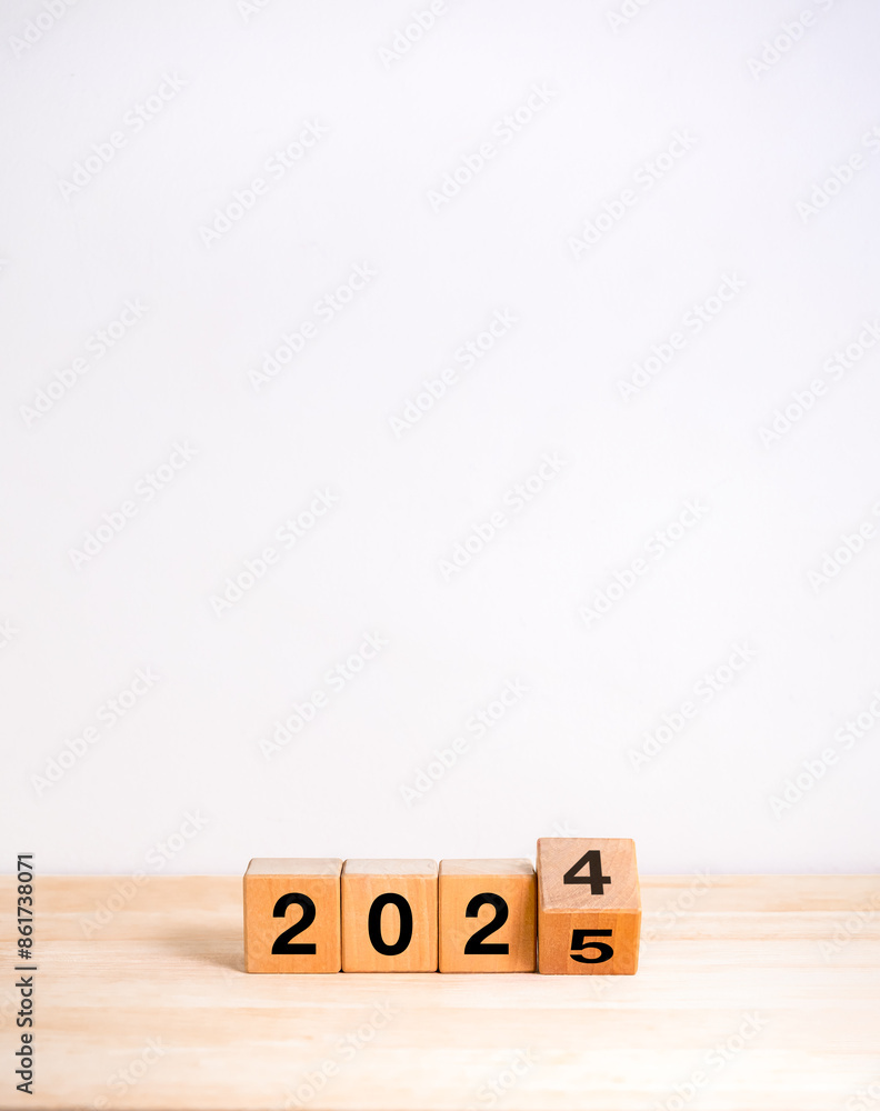 Poster 2025 happy new year with change to new era concepts. flipping 2024 to 2025 year calendar numbers on 