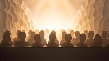 Obraz premium paper cutout of a row of spectators in the cinema seen from behind