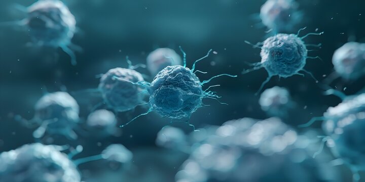 3D Image Showing Carcinoma Cells in Kidney Cancer Viewed From Above. Concept Medical Illustration, Oncology Research, Cancer Cells, Kidney Cancer, 3D Visualization