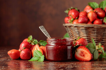Strawberry jam and fresh berries.