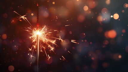 Close-up image of a lit sparkler with bright, glowing sparks illuminating the dark background, creating a festive and celebratory atmosphere.