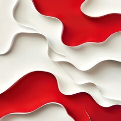 Curved Layers: Abstract Red and White Waves - Curved layers of red and white create a modern