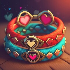 bracelets with hearts on a black background