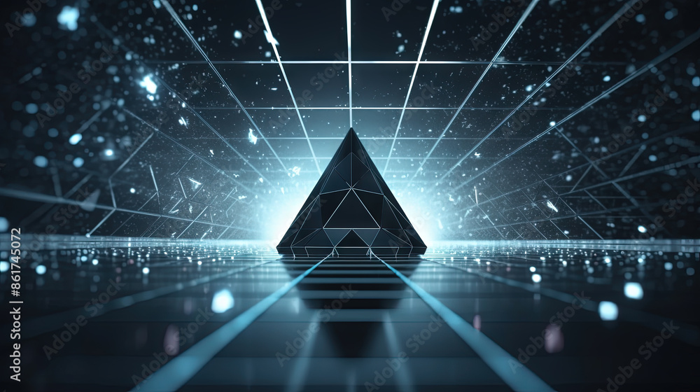 Poster Abstract background with structure of neon triangles and technology style.