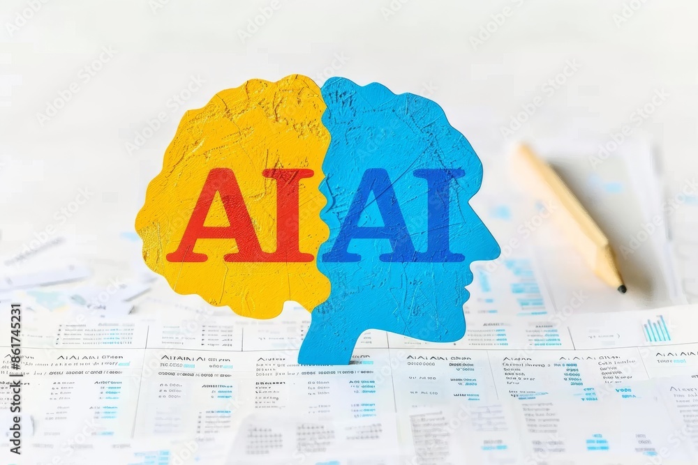 Poster colorful brain puzzle on paper with ai elements representing artificial intelligence in educational 