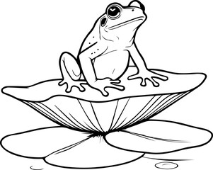 Outline coloring book for children of frogs on water lilies