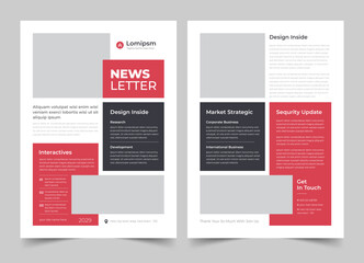 Newsletter Template Layout with Red Accents, Journal Design, Vector