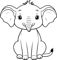 Outline coloring book for children of an elephant