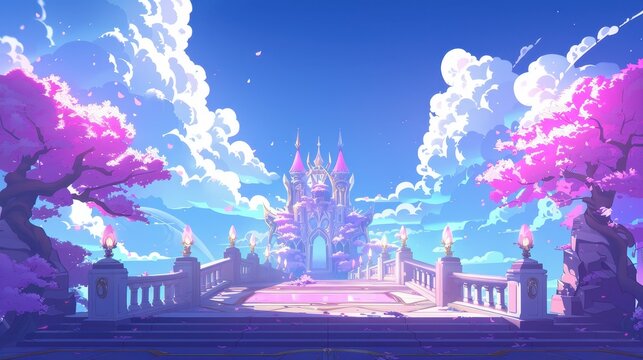 Fantasy digital castle landscape in vibrant colors