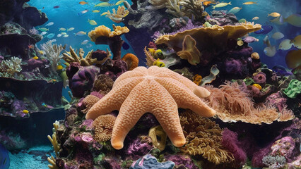 Fromia seastar in coral reef aquarium tank is one of the most amazing living decorations