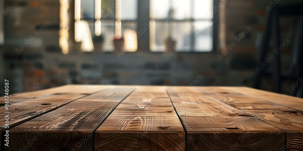 Poster ideal empty modern wooden table for showcasing products or creating minimalist atmosphere. concept e