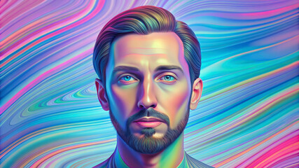 Colorful Futuristic Digital Portrait of a Man with Neon Background