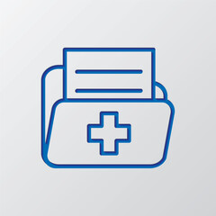Medical history, folder simple icon vector. Flat design. Paper cut design. Cutted blue symbol with shadow. Gray background