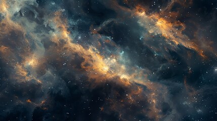 Obraz premium A space scene with a blue sky and orange clouds