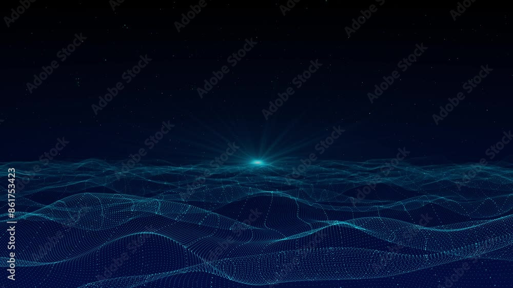Poster digital cyber wave particles flowing digital lines cyberspace background. technology connect big dat