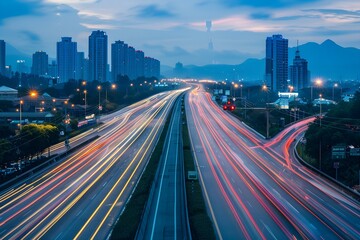 Obraz premium City in Motion Long Exposure of a Highway at Night