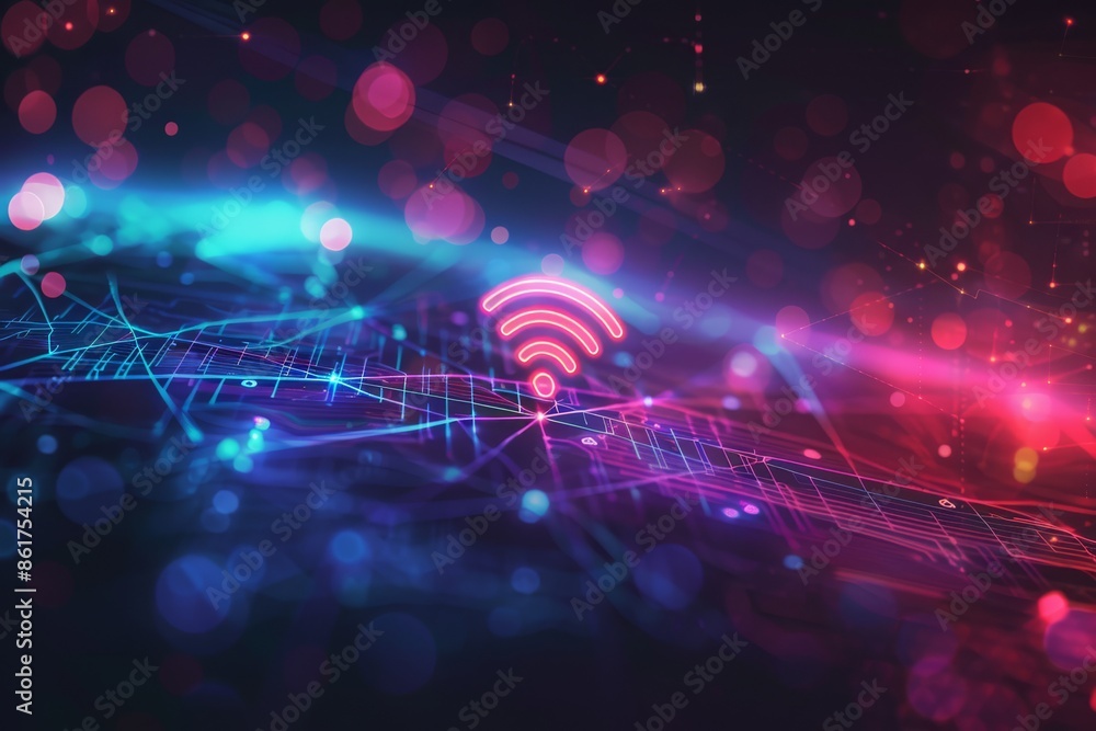 Poster abstract image with wifi symbol and digital network, illustrating modern connectivity and technology